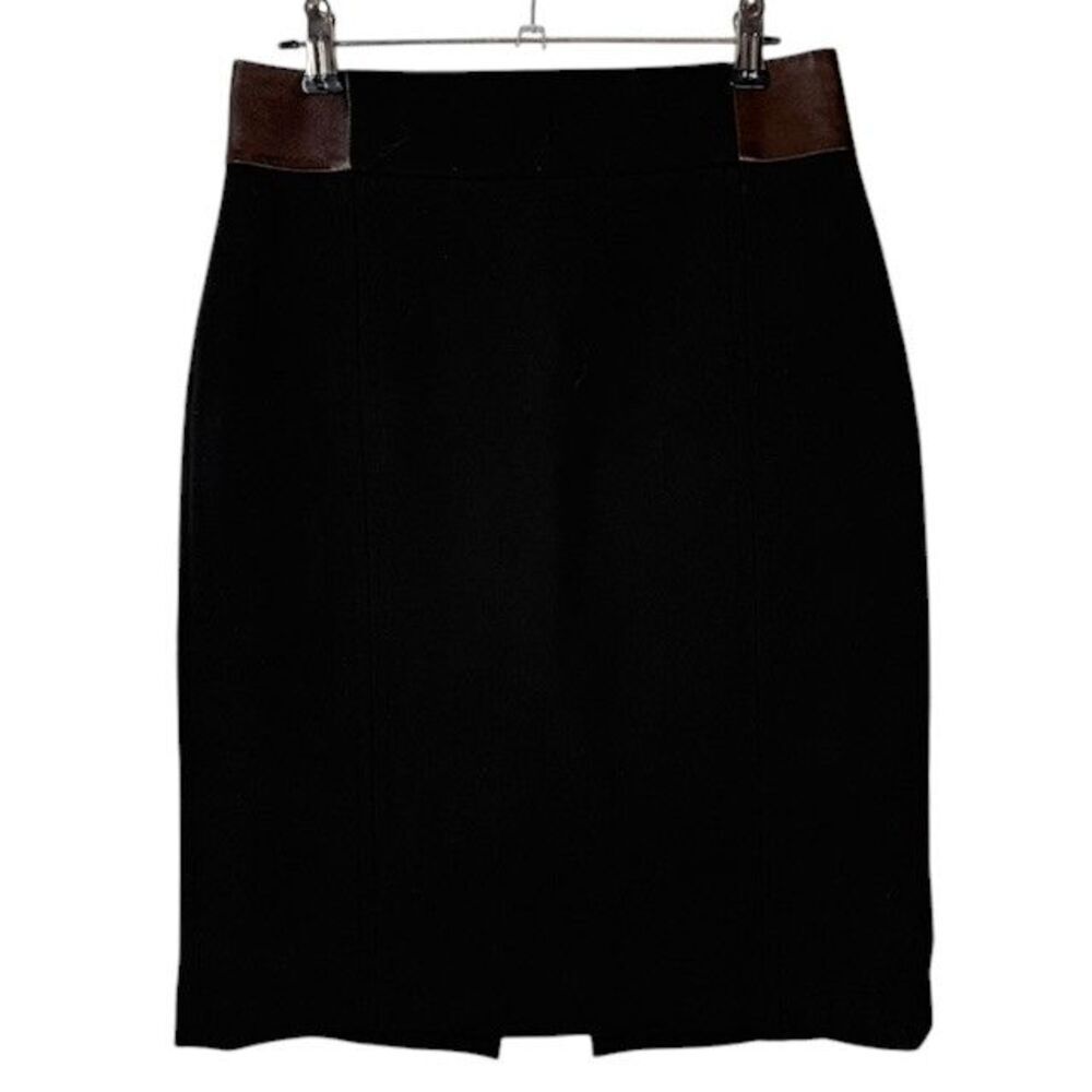 Club Monaco Pencil Skirt Lamb Leather Detail Professional Corporate Black Size 0